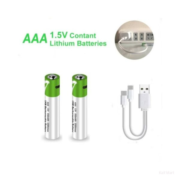 AAA Size 750mAh Rechargeable Battery Pack - 2pcs Set - Type-C