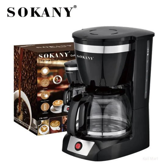 Sokany CM-108S Coffee Maker With Auto Pause And Glass Carafe 12-Cups Coffee Maker