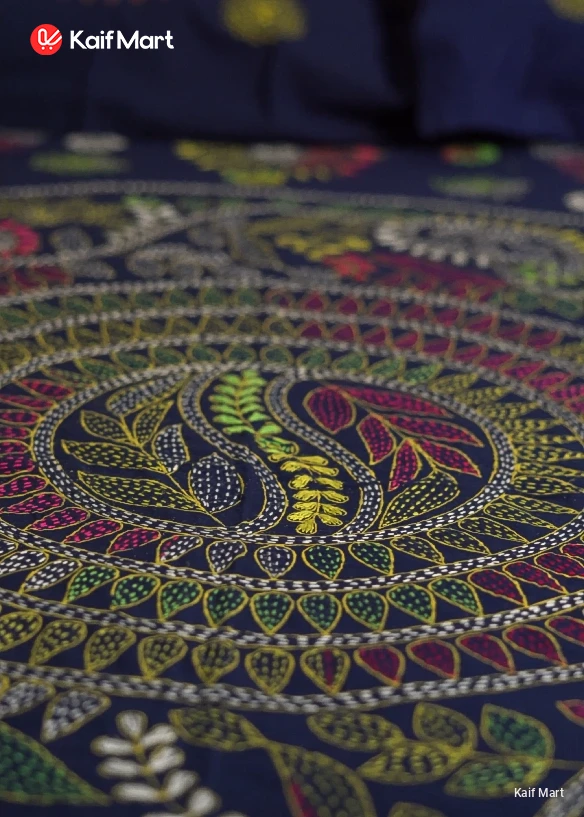 Traditional Handmade Bed Sheet 7x8 Feet –  Blue Pattern