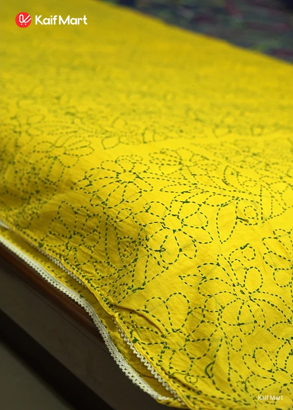 Traditional Handmade Nakshi Katha 6x7 Feet –  Yellow Pattern