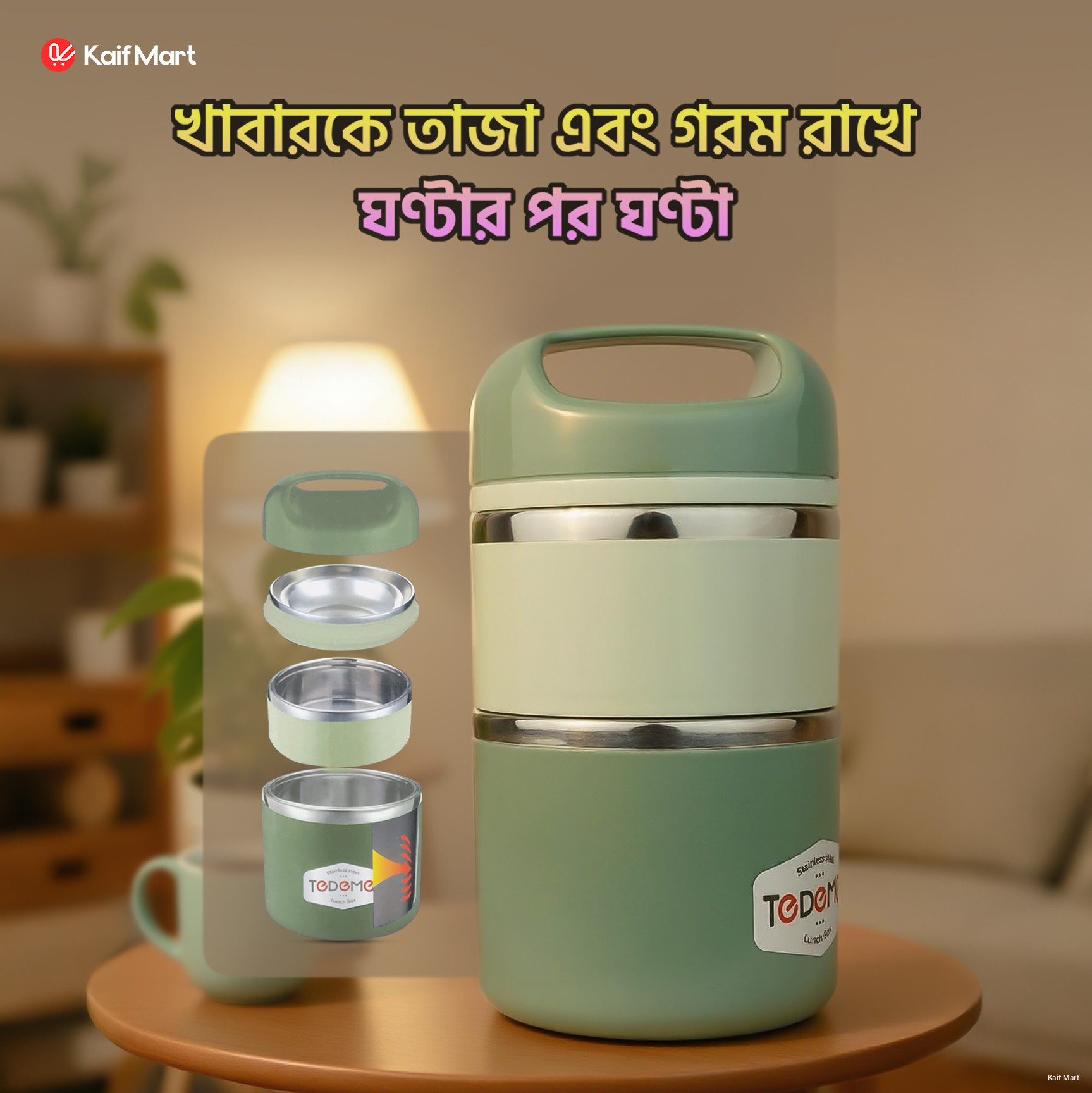 TEDEMEI Stainless Steel 2.5 Layers Lunch Box - 1.13L